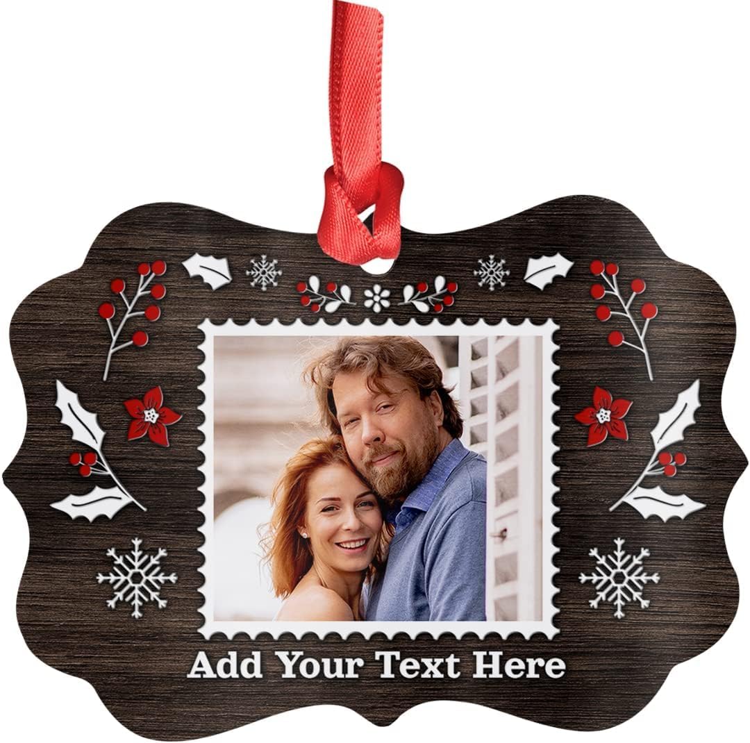Personalized Photo Christmas Ornaments Custom Metal Aluminum Ornament with Picture & Text - Xmas Tree Hanging Decorations Gifts for Couple Family Best Friends
