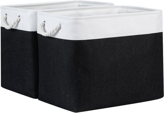 Bidtakay Baskets Extra Large Storage Bins for Clothes Set of 2 Black Baskets for Organizing Fabric Bins 17x12x15 In Tall Baskets with Handles Decorative Basket for Home Organiztion Dog Toy Baskets