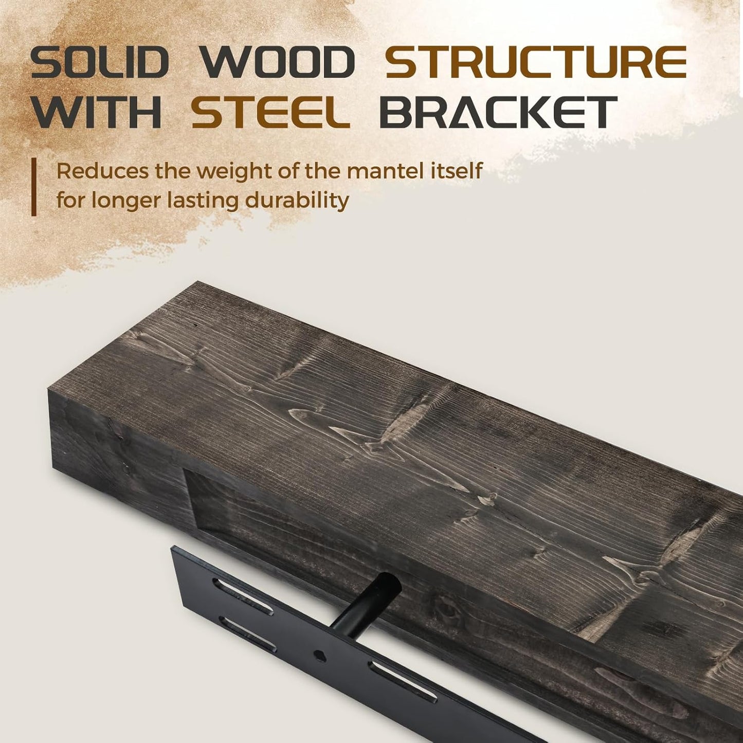 48x7x3 Fireplace Mantel - Solid Rustic Wood - Wall Mounted Floating Shelf with Invisible Heavy Duty Steel Bracket (Weathered Black)