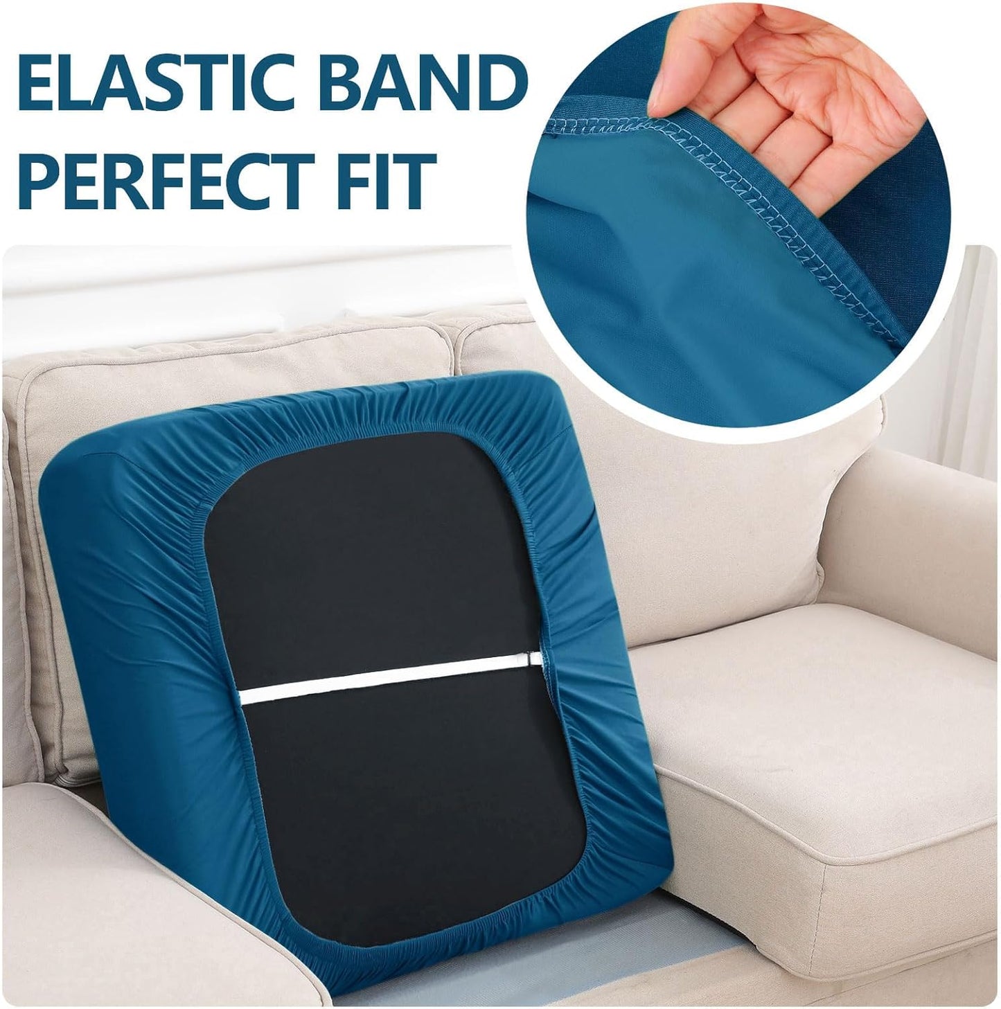 hyha Waterproof Couch Cushion Covers, Stretch Sofa Couch Seat Slipcover for Dog Washable, Non-Slip Waterproof Outdoor Cushion Covers for Patio Furniture Replacement (2 Pieces, Deep Teal)