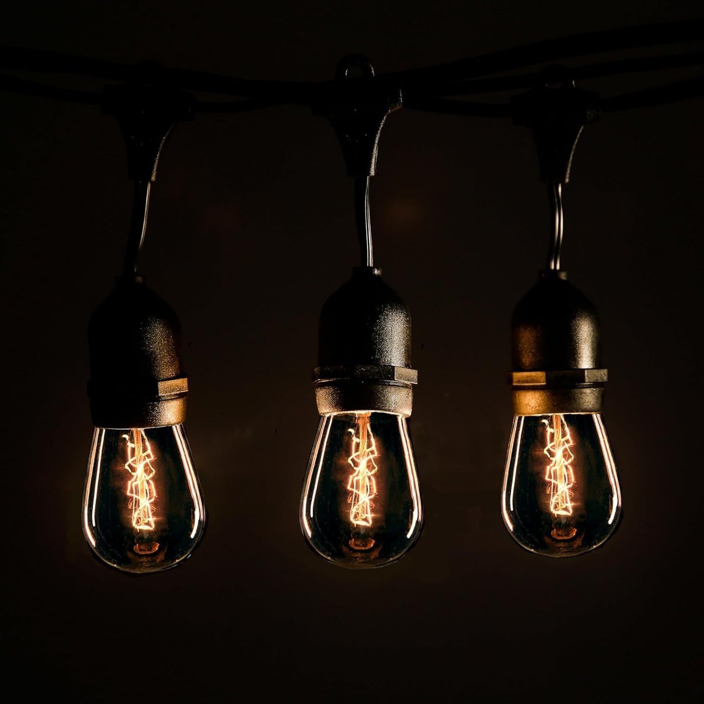 Hometown Evolution, Inc. E26 Outdoor Commercial String Lights with Suspended Socket for Weatherproof Heavy Duty Vintage Outside Lighting (S14 Zig Zag Edison 11 Watt Bulbs, 100 Foot 50 Socket)