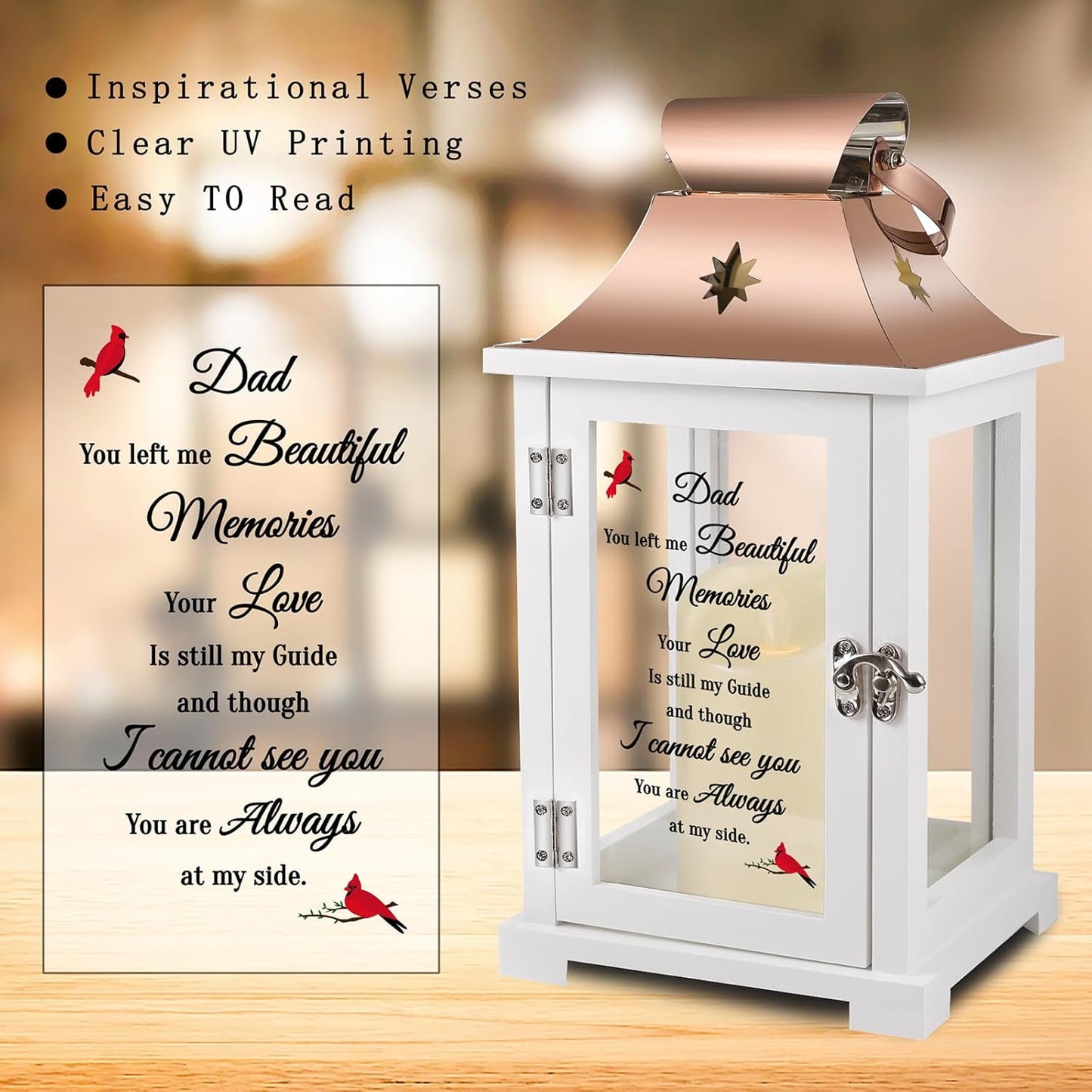 Memorial Lantern, Sympathy Gifts for Loss of Mom/Loved One, Bereavement Gifts, in Memory of Loved One Lantern,Celebration of Life, Memorial Gifts, Funeral Lantern,Dad You Left me Beautiful Memories