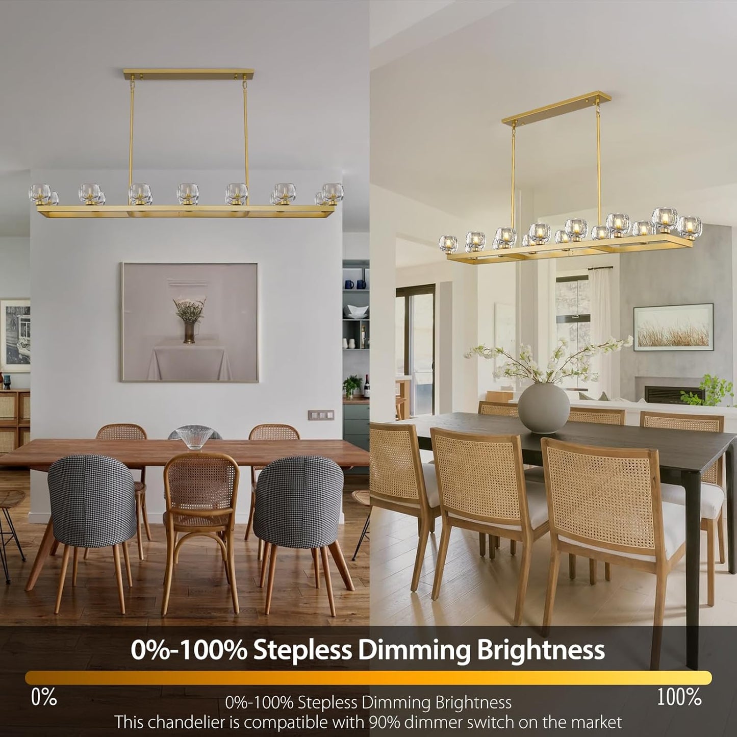 72 Inch Brass Rectangle Wagon Wheel Chandeliers, Gold Chandelier for Dining Room Over Table, Modern Crystal Long Chandelier for High Ceiling, Farmhouse Large Linear Chandeliers for Kitchen Island