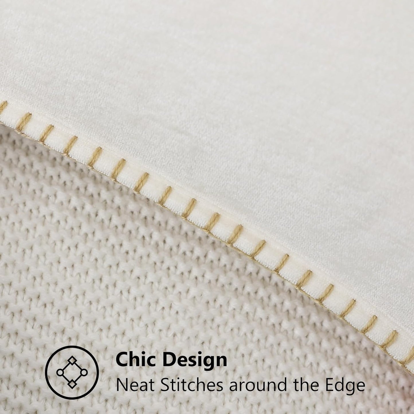 decorUhome Chenille Soft Throw Pillow Covers 22x22 Set of 2, Farmhouse Velvet Neutral Decorative Euro Pillow Covers with Stitched Edge for Couch Sofa Bed Home Decor, Cream White