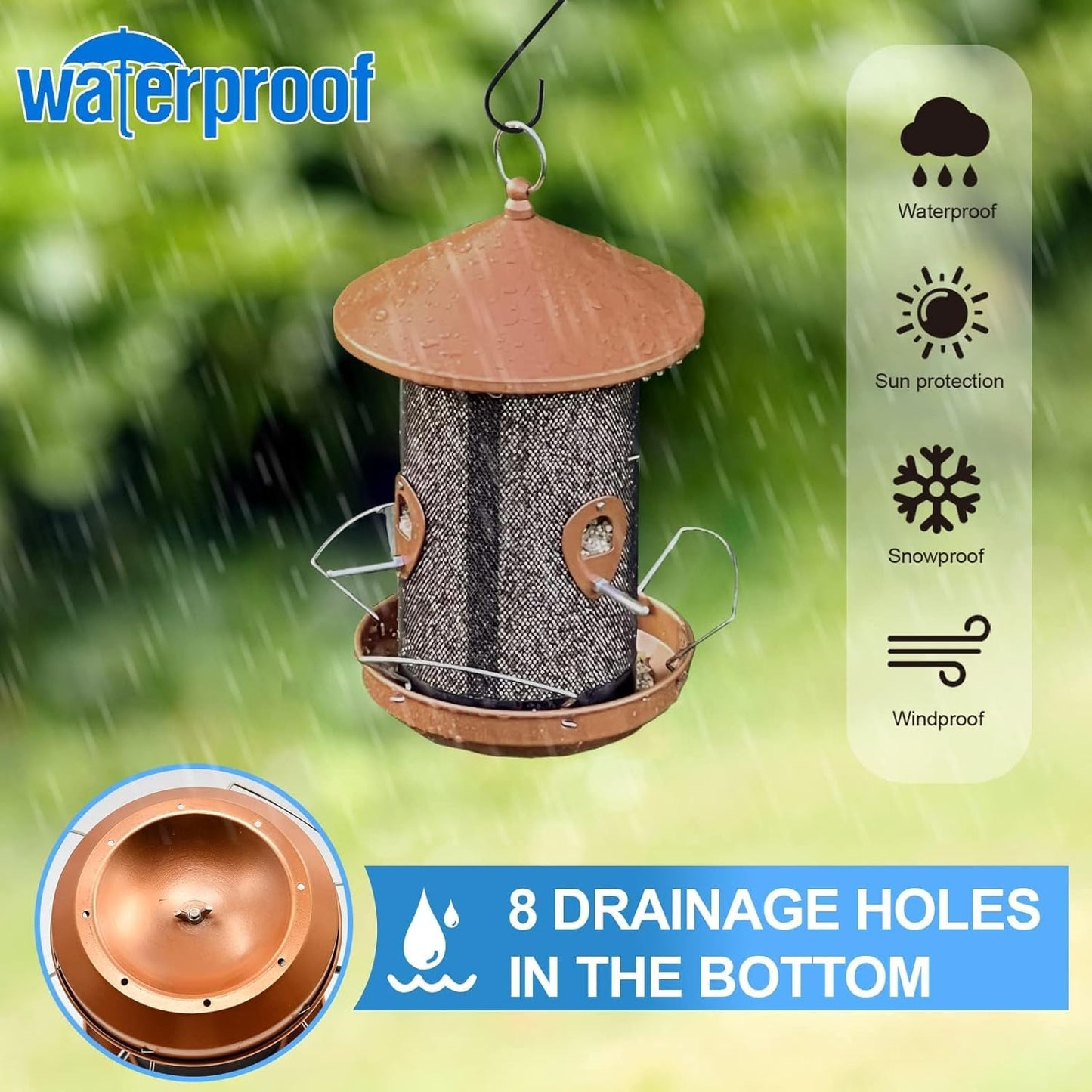 Large Bird Feeders for Outside: 12.6inch Metal for Outdoors Hanging with Copper for Garden Yard Outside Decor Cardinal Finch - Gardening Gifts for Women Men