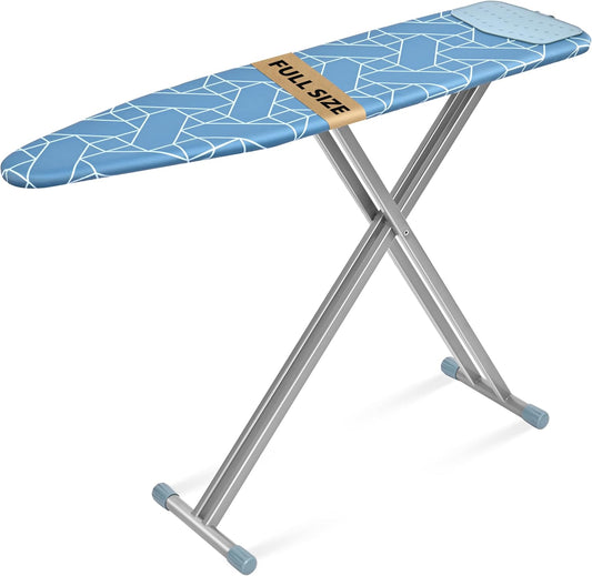 APEXCHASER Ironing Board with Silicon Iron Rest, Heavy-Duty Legs and Heat Resistant Cover, 13x53 inch, Blue