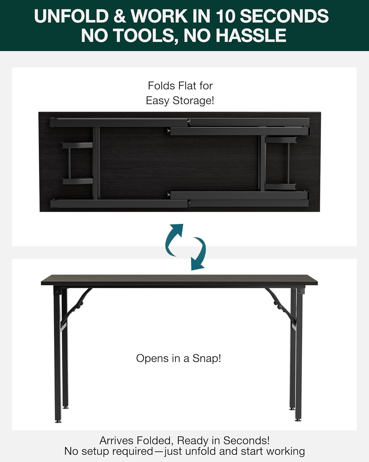 Frylr Small Folding Computer Desk – Portable 55.1 Inch Foldable Laptop Table, Collapsible and Compact for Easy and Fast Setup, Lightweight for Small Spaces, Home Craft and Study Use, Charcoal Wenge