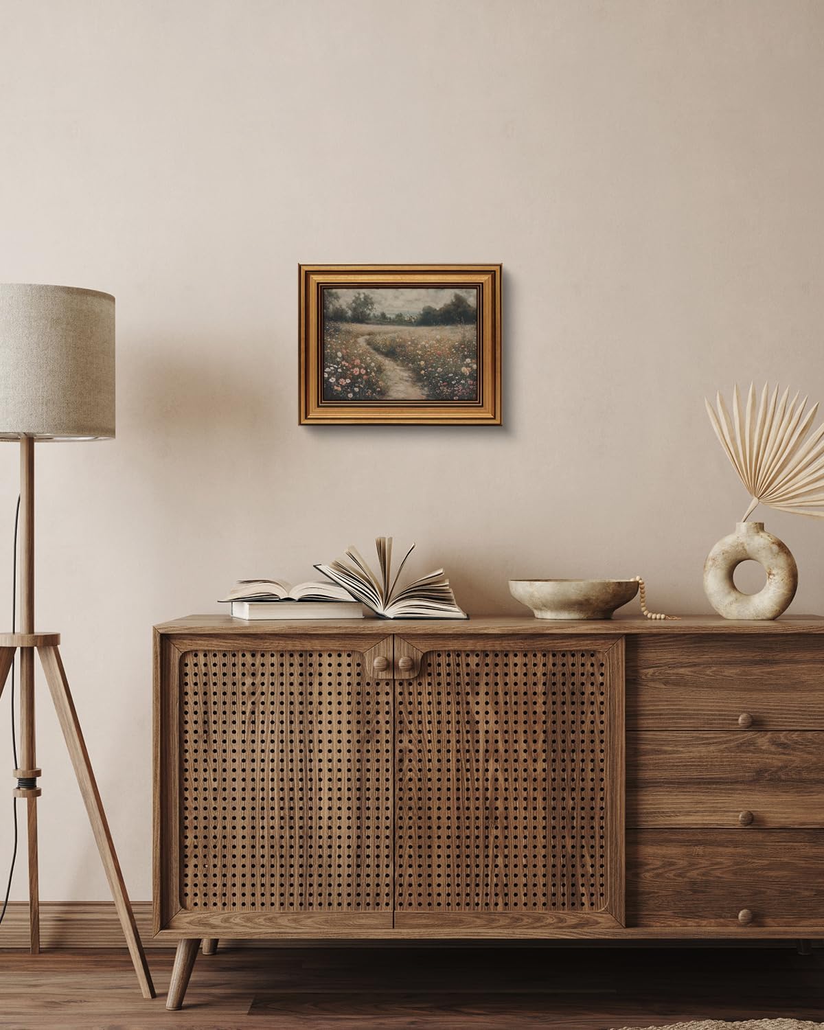 HUARCEY Gold Framed Vintage Wall Art for Living Room, Flowers Painting Prints Shelf Decor for Kitchen, Landscape Bedroom Wall Art, Christmas Gifts for Friends or Family (Flowers Path - 8"x10")