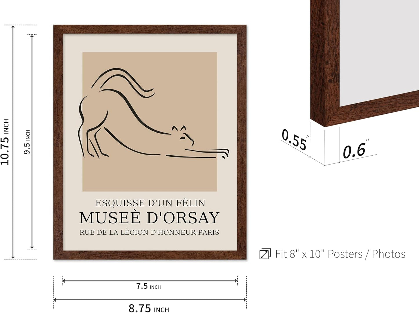 Poster Master Vintage Poster - Retro Minimalist Print - Gift for Artist, Housewarming - Cat, Line Drawing, Sketch, Abstract - Wall Decor for Living Room, Bedroom, 11x14 Brown Framed