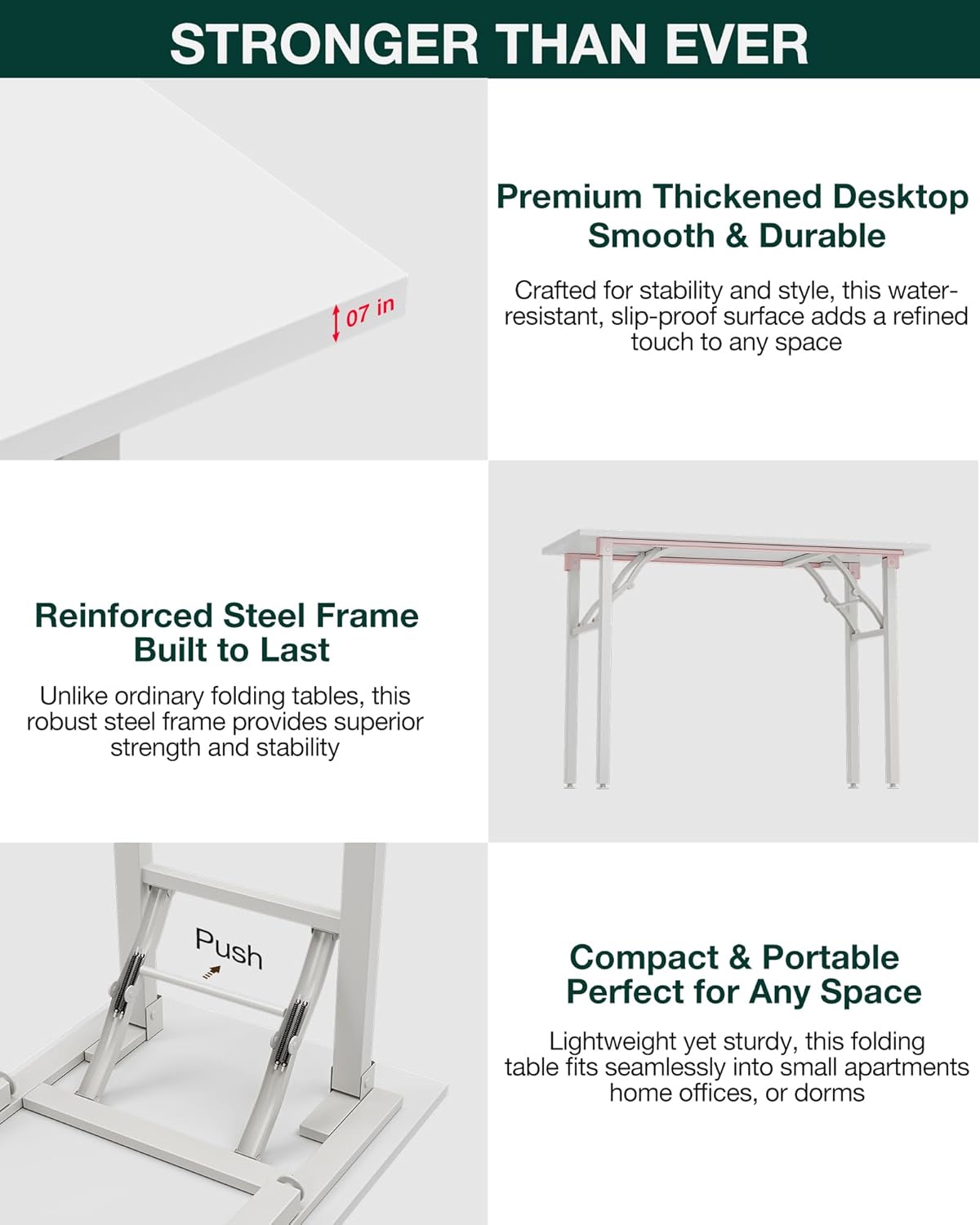 Frylr Small Folding Computer Desk – Portable 55.1 Inch Foldable Laptop Table, Collapsible and Compact for Easy Storage and Fast Setup, Lightweight for Small Spaces, Craft and Study Use, White