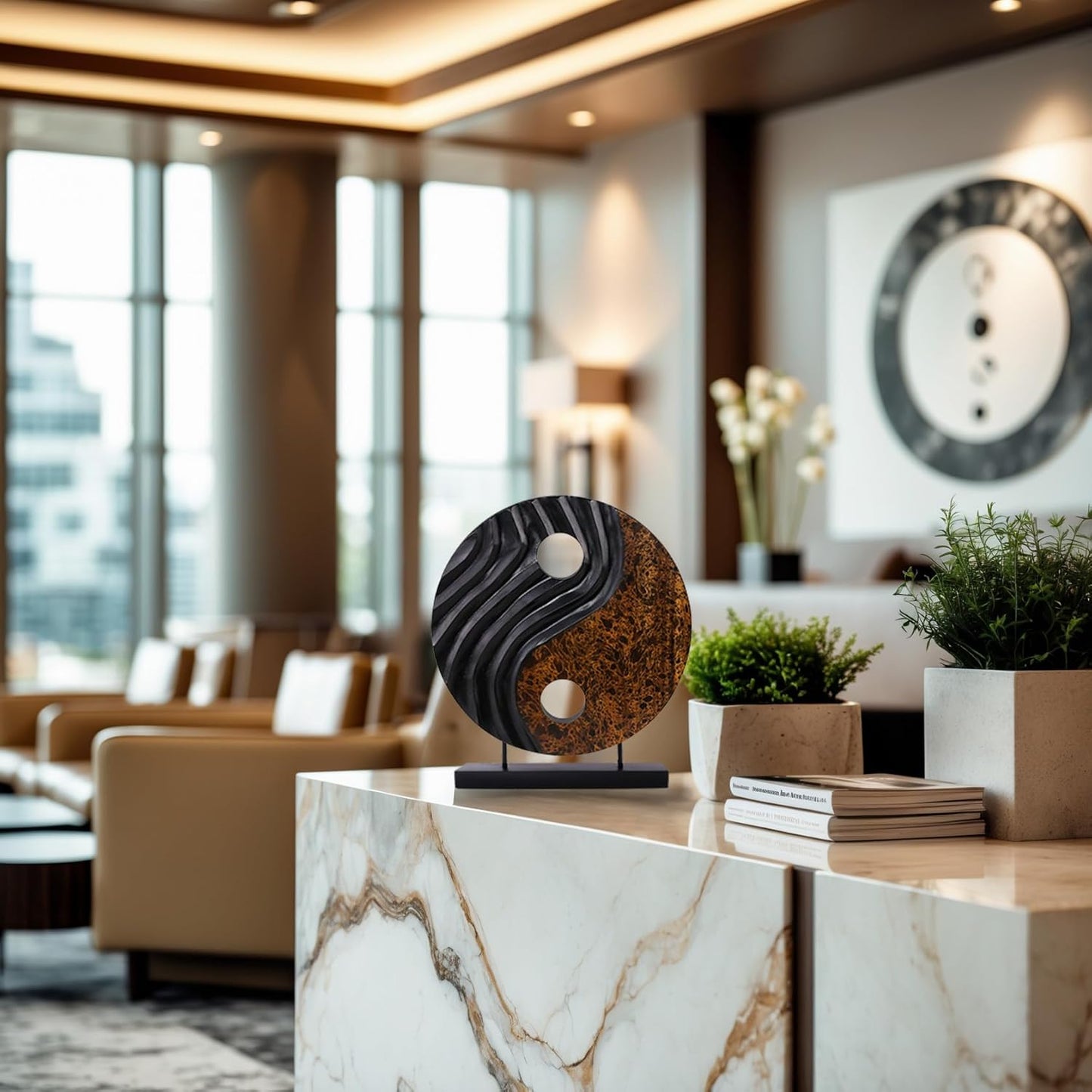 Decozen Handcrafted Solid Wood Yin Yang Sculpture Ideal for Home, Mantel, Fireplace, and Foyer Decor - Valentines Day Gifts