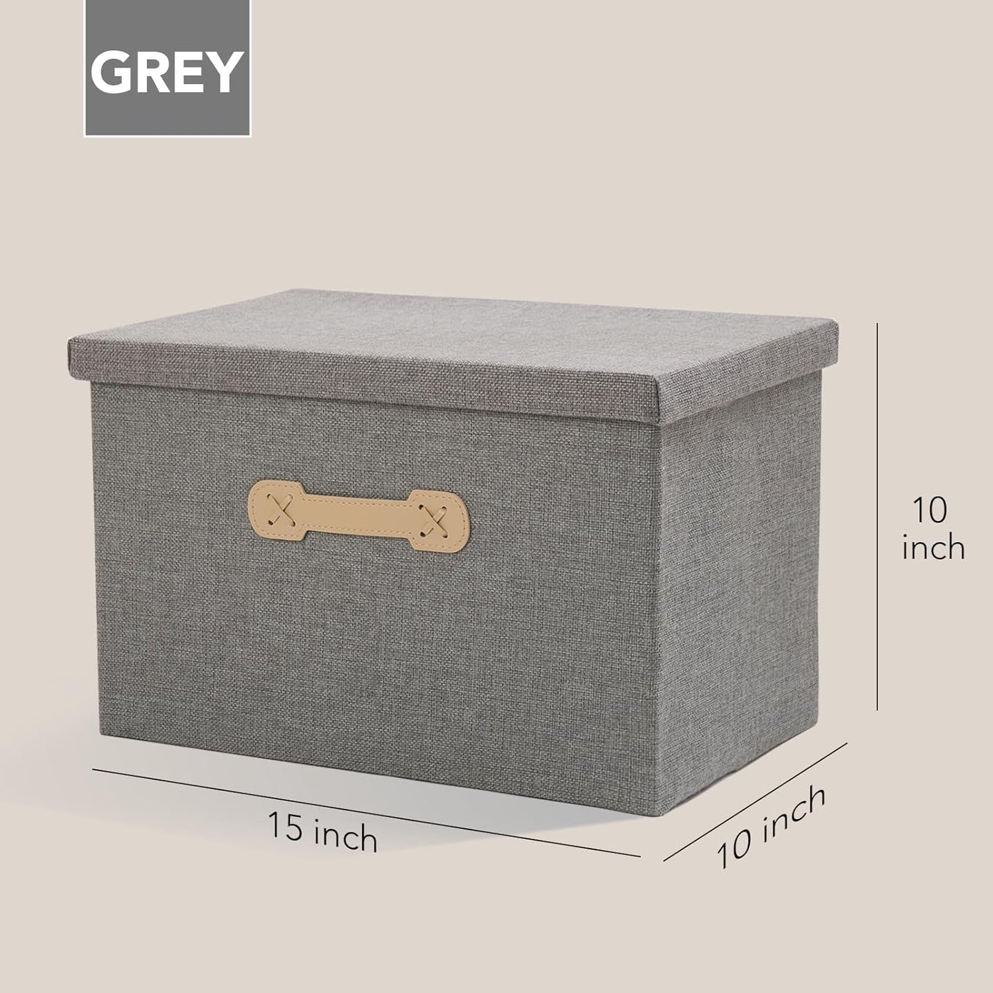 Enzk&Unity Decorative Storage Boxes with Lids, 3 Pack Grey Fabric Storage Bins with Handle, Foldbale and Stackable Storage Boxes for Shelf, Closet, Bedroom, Living Room