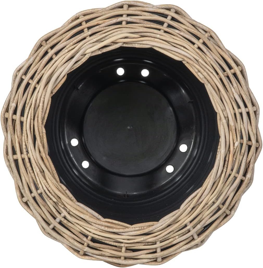 Rattan Kobo Indoor Outdoor Planter Basket with Plastic Pot X Large 12 Gallon Soil Capacity