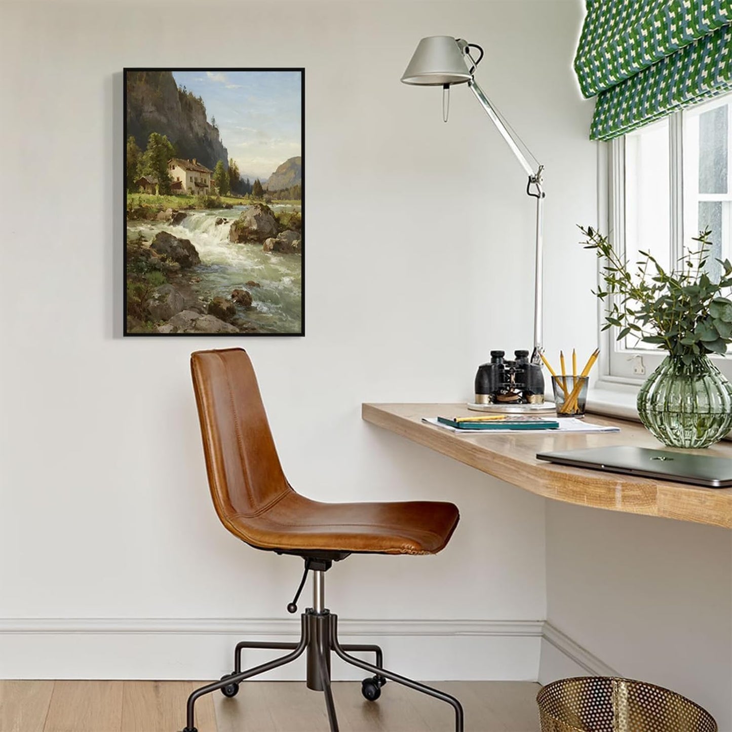 Vintage landscape rural scenery poster art farmhouse cottage wall decor living room kitchen quiet country stream suitable for bedroom bathroom