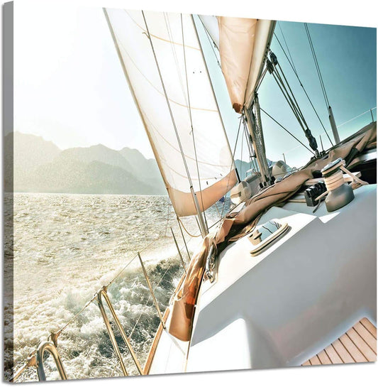 ARTISTIC PATH Sailboats Pictures Seascape Arts Paintings: Nautical & Sea Artwork Printed on Wrapped Canvas for Bathroom (24" W x 18" H, Multi-Sized)