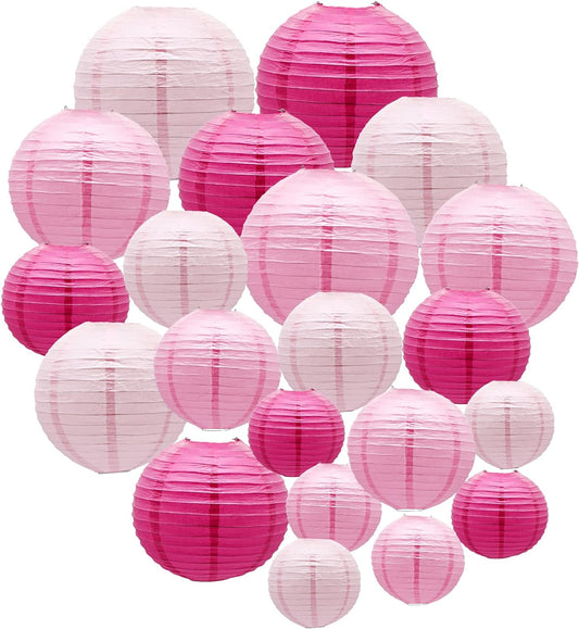 ADLKGG Pink Paper Lanterns Decorative, Hanging Round Paper Lanterns Indoor Outdoor for Graduation Wedding Birthday Baby Showers Decorations, 21pcs
