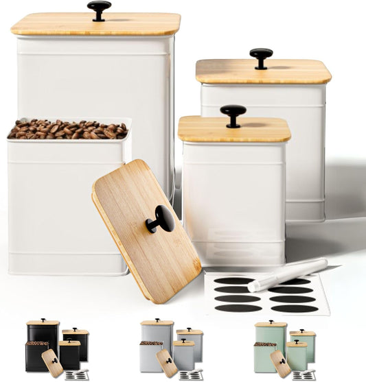 Kitchen Canisters for Countertop Set of 4 with Customizable Chalkboard Labels & Marker Pen - Big Iron Kitchen Canisters with Airtight Lids - Canisters Sets for the Kitchen - White Kitchen Canister Set