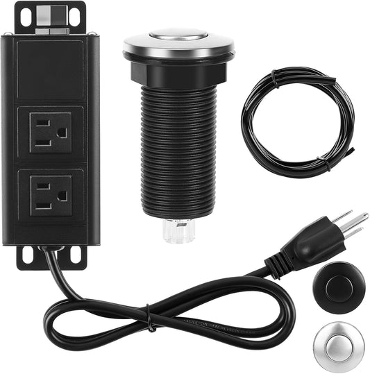 Dual Outlet Garbage Disposal Air Switch Kit, UL Listed Sink Top Air Switch for Food Waste Disposal, 3.58” Extra Long Air Button, Brushed Stainless Steel