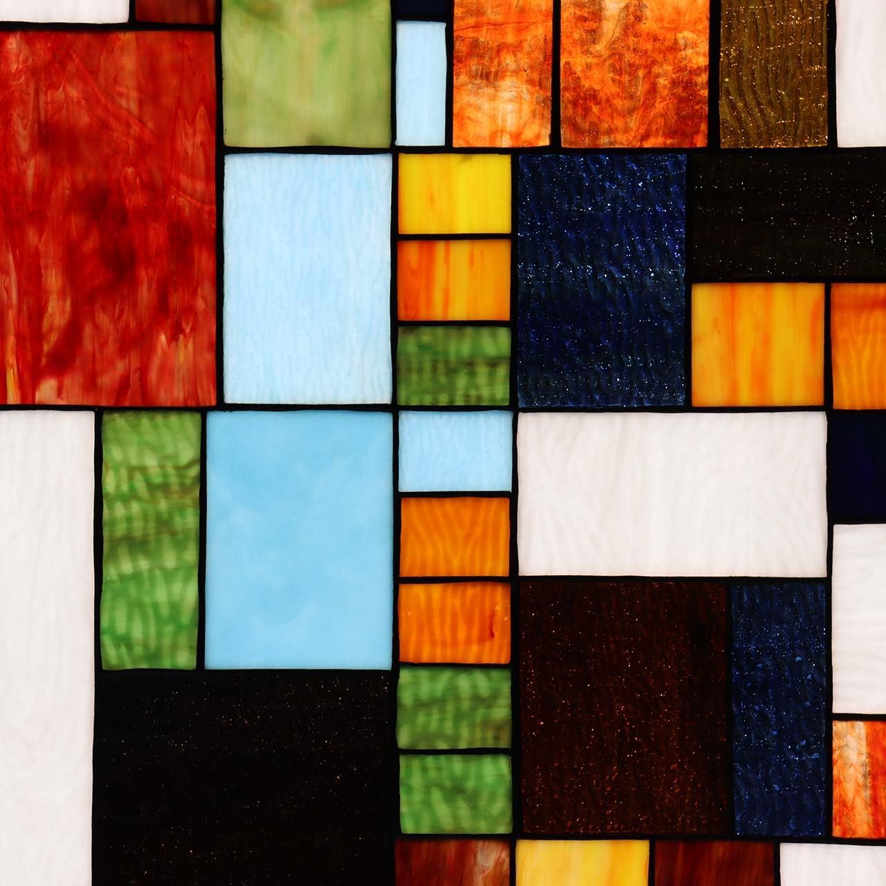 Bieye Geometric Color Block Tiffany Style Stained Glass Window Panel with Hanging Chain (18x25 inches W10092)