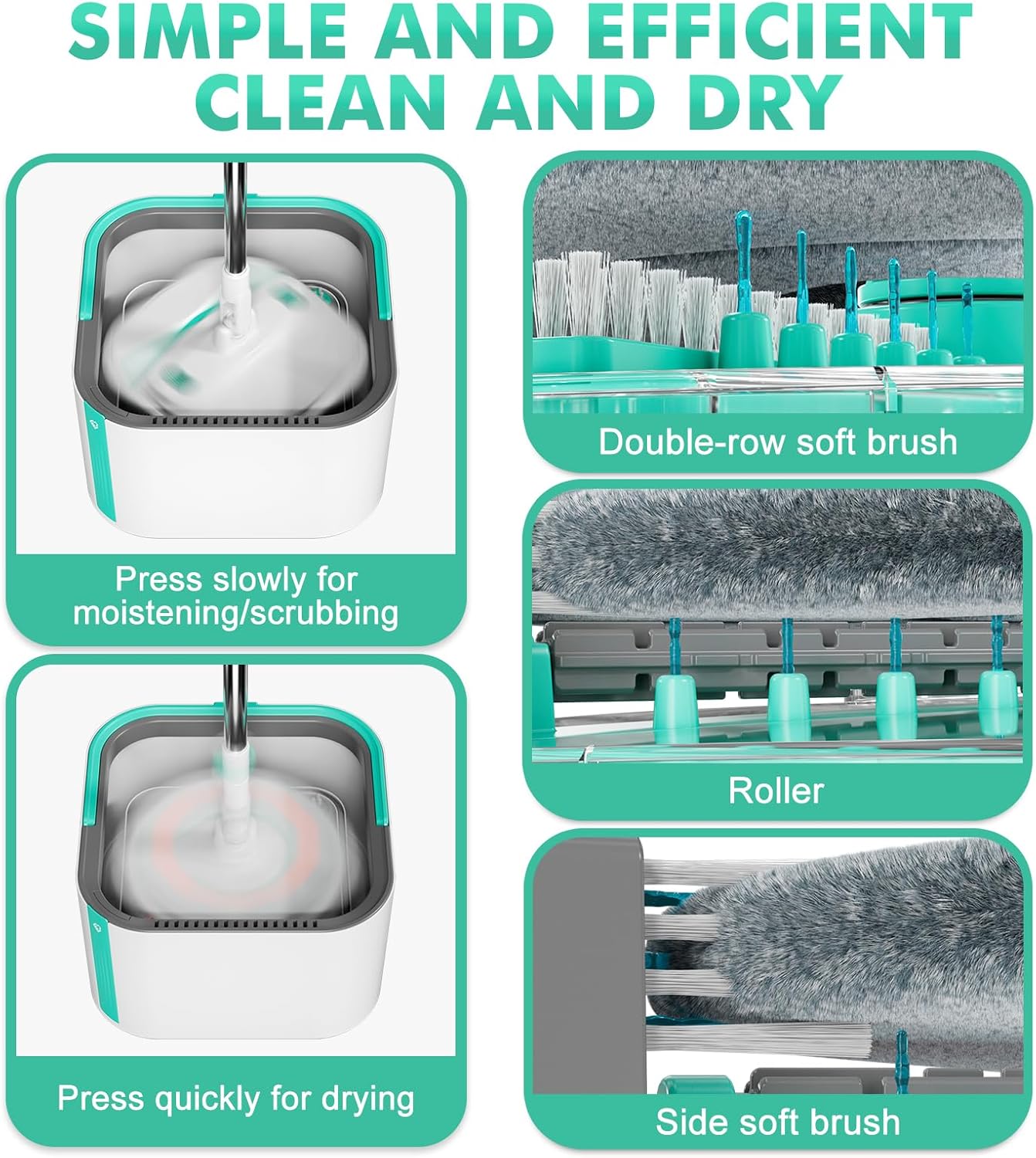 Upgraded Spin Mop and Bucket Self-Standing Mop Bucket Separate Dirty and Clean Water System Self Wringing 360° Rotating & 90° Foldabl Mops and Buckets for Floor Cleaning (Blue, 10Pads)