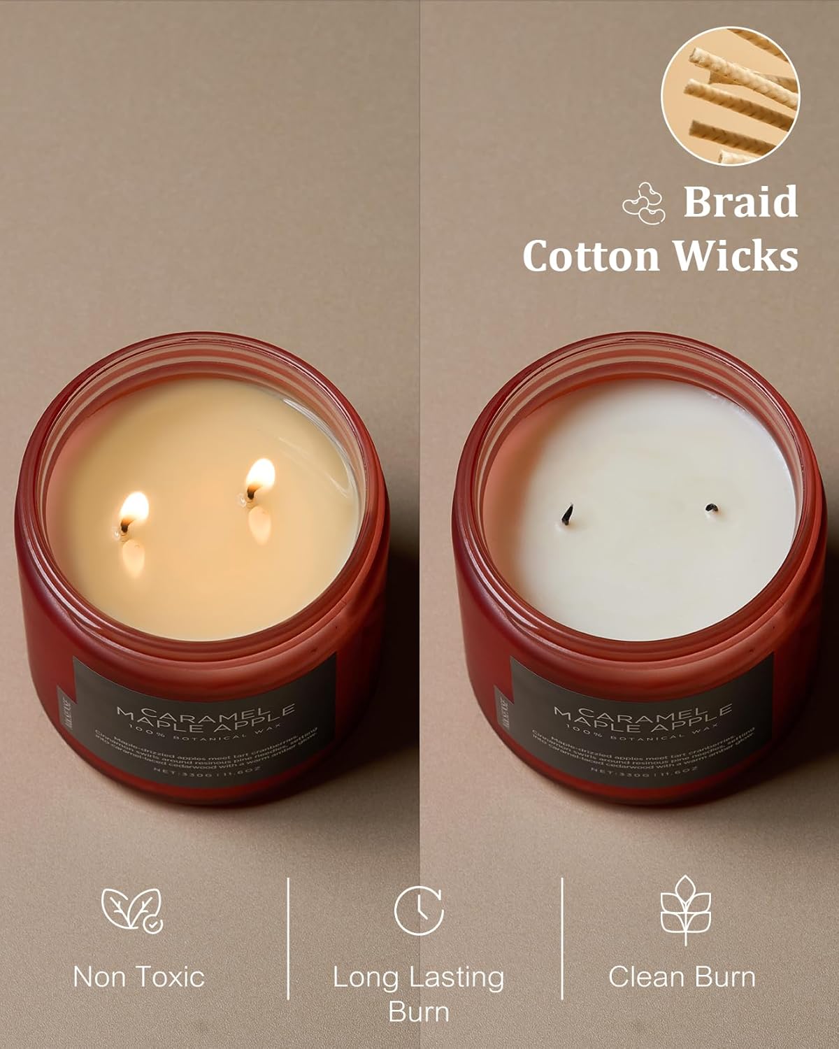 M&SENSE Caramel Apple Pie Candles for Home Scented, Natural Soy Wax 11.6oz Long Lasting 70 Hours Clean Non Toxic Large 2 Wick Candle Gifts for Thanksgiving Housewarming