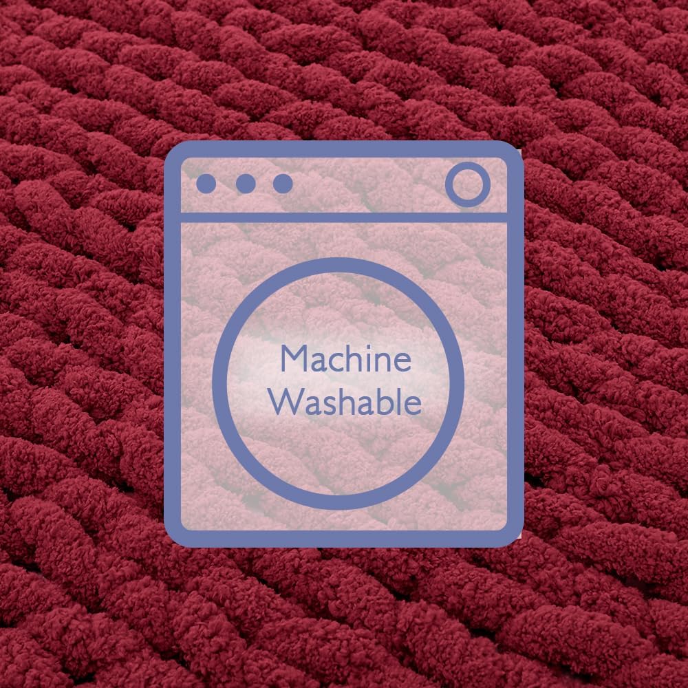 Bigacogo Chunky Knit Throw Blanket for Couch, 40x40 inches, 100% Hand Knitted with Thick Jumbo Chenille Yarn, Cozy Soft Large Rope Knot Cable Crochet Blankets for Sofa Bed Living Room, Red