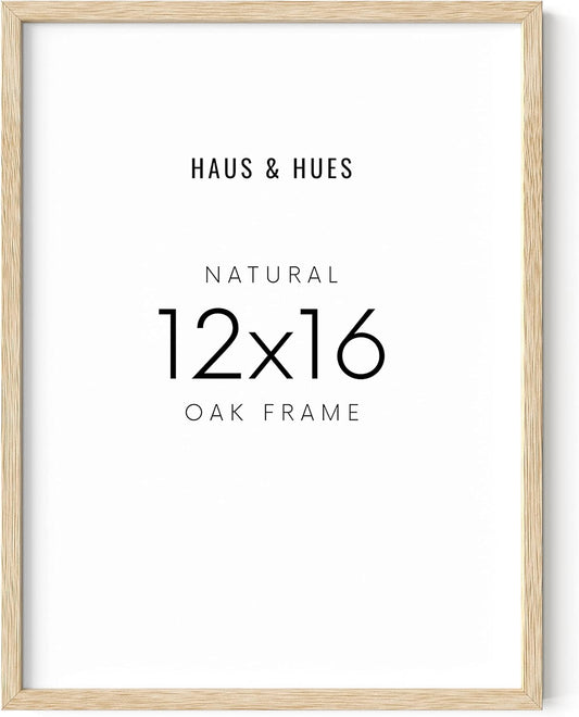 HAUS AND HUES Beige Oak Wood 12x16 Picture Frame - Modern Wood Wall Art Display - Lightweight 12x16 Frame for Art Prints, Photos, Posters - Ready-to-Hang Vertically & Horizontally