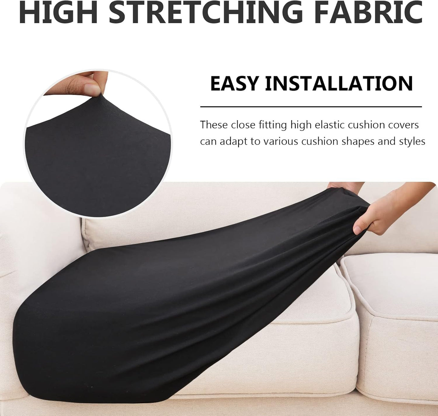 hyha Waterproof Couch Cushion Covers, Stretch Sofa Couch Seat Slipcover for Dog Washable, Non-Slip Waterproof Outdoor Cushion Covers for Patio Furniture Replacement (1 Piece for Large, Black)