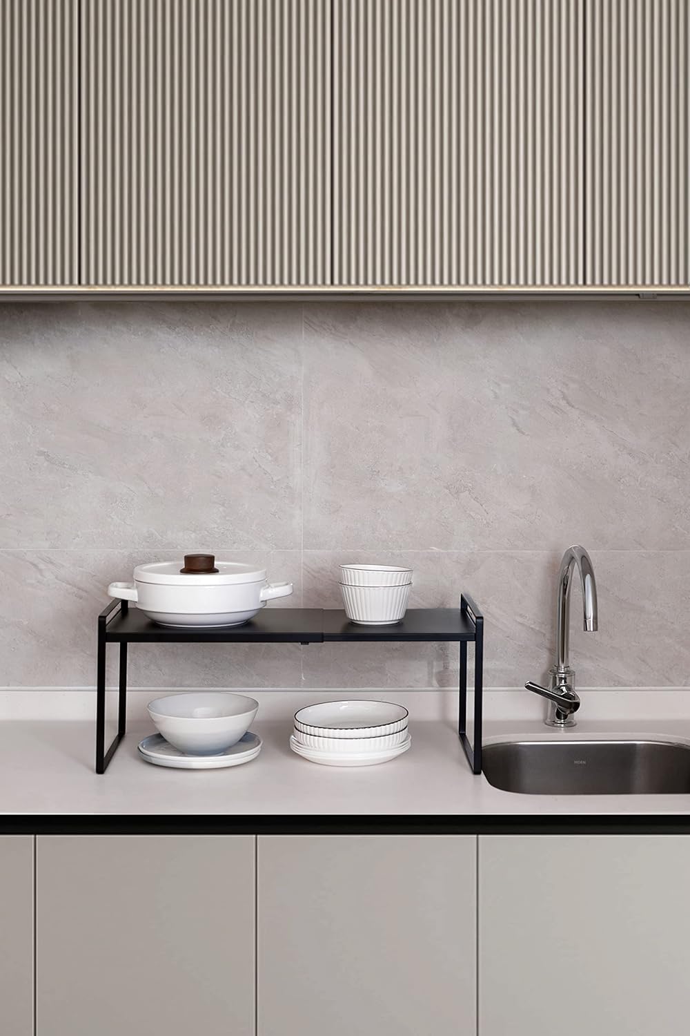 Nxconsu Expandable Cabinet Shelf Organizer Riser for Kitchen Pantry Cupboard Under Sink Countertop Home Storage Organization Rack Space Saver Freestanding Heavy Duty Nonslip Stackable Black X Large