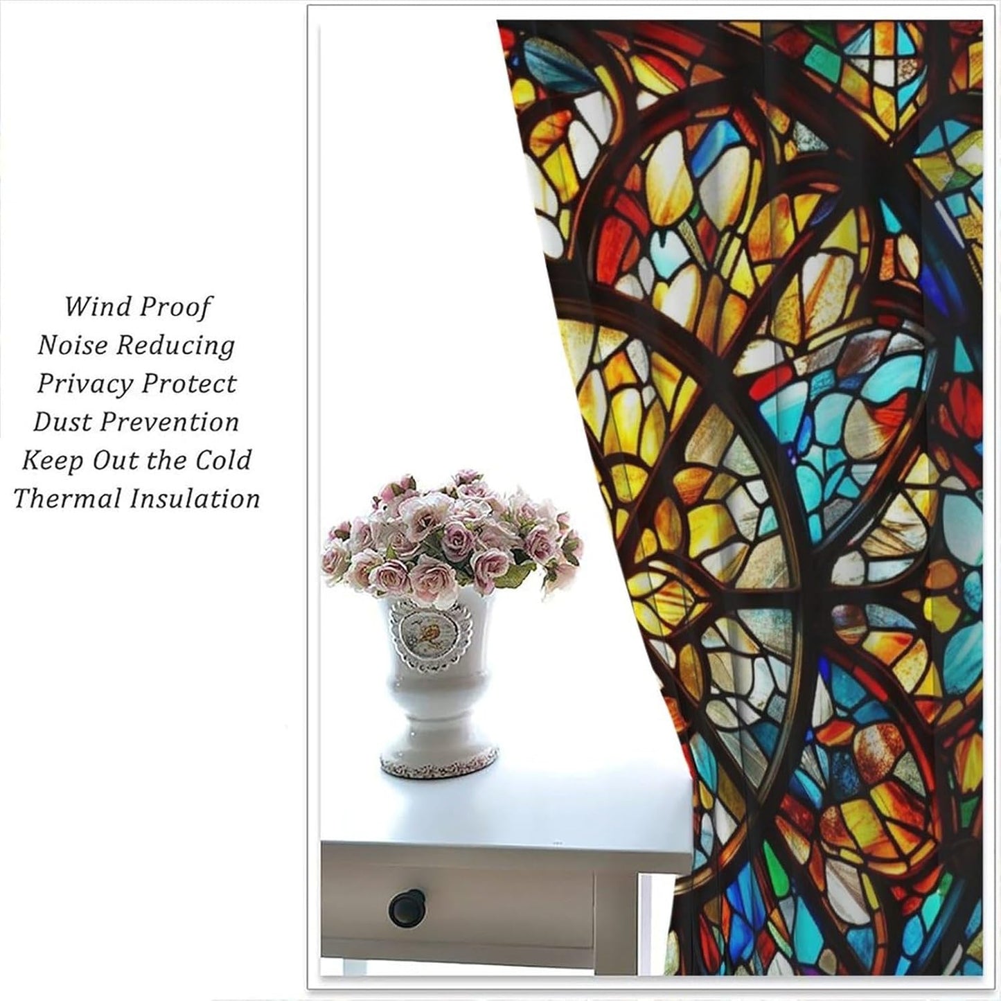 Stained Glass Curtains,Retro Mid Century Abstract Colorful Geometric Prints Home Decor Drapes for Bedroom Living Room Kitchen Window Treatment 2 Panels Set Total Size 42" W X 45" L Inch