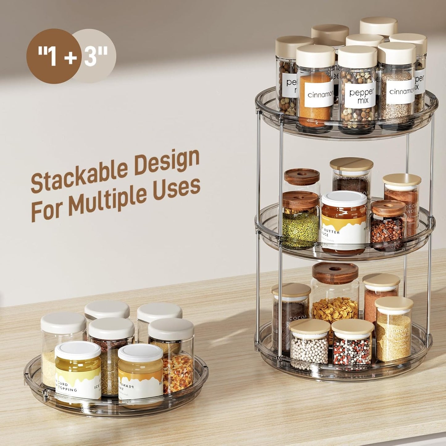 LAMU 2 Tier Lazy Susan Turntable Organizer 9.25'' Rotating Spice Rack Organization for Cabinet, Kitchen, Pantry, Countertop, Bathroom, Vanity, Medicine Cabinet Organizer, Grey