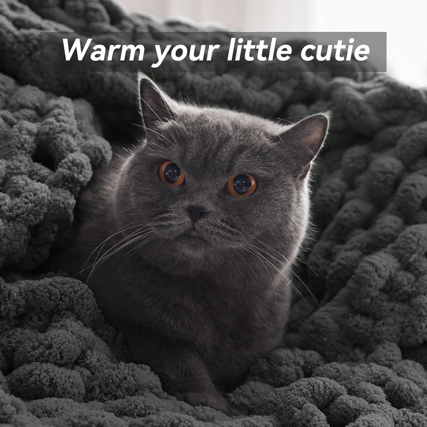 Chunky Knit Throw Blanket, 50''*60'' Knitted Throw Chenille Yarn for Bed Couch, Handmade Dark Grey Crochet Big Thick Blanket, Machine Washable Cute Comfy Blanket for Home Decor