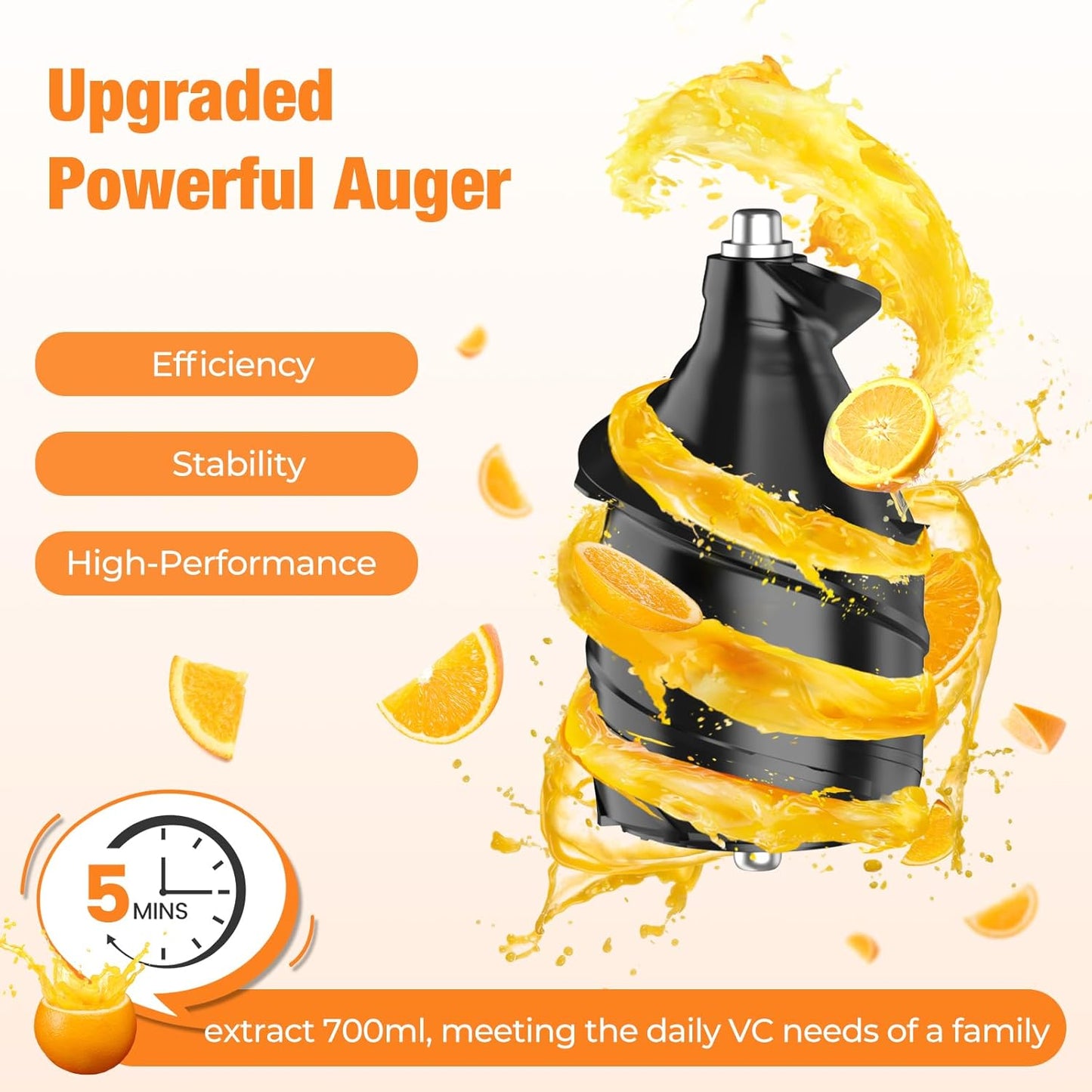 Slow Cold Press Juicer Machines: Masticating Cold Pressed Compact Juicer For Vegetable And Fruit Easy To Clean, Silver Grey