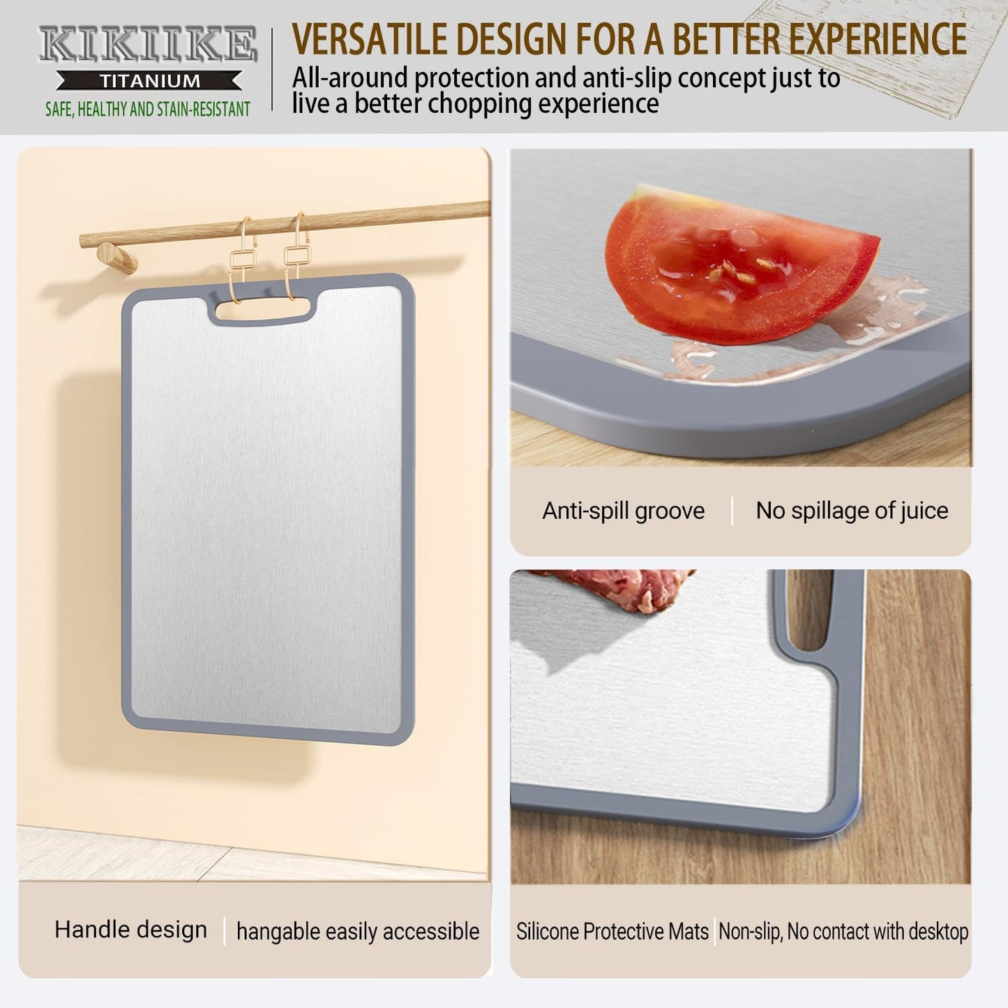 Titanium Cutting Board Double-sided non-slip silicone edging Pure Titanium Cutting Boards for Kitchen - Double-Sided Food-Grade Chopping Board Non-Stick Durable and easy to clean (Small)