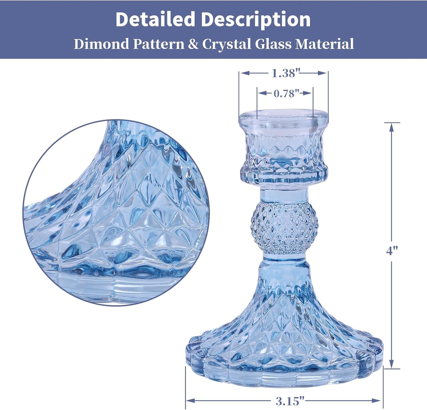 12Pcs 4" H Aqua Blue Candlestick Holders Set- Taper Candle Holders Bulk, Glass Candle Holders for Wedding, Party, Romantic Dinner Table Centerpieces, Festival Gifts & Windowsill Decor