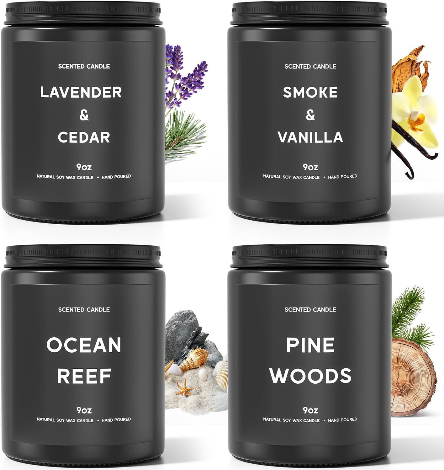 Scented Candles, 9oz×4 Scented Candles for Men, Soy Candle Gifts for Men, Personalized Blessing Minimalist Men's Candle