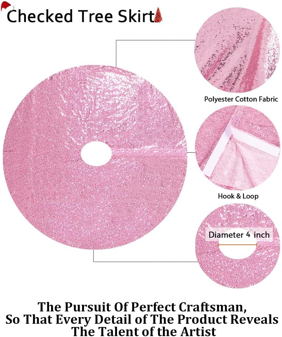 Partisout Sequin Christmas Tree Skirt - Glitter Cotton Colorful for Halloween (24 Inch, Fuchsia Pink)