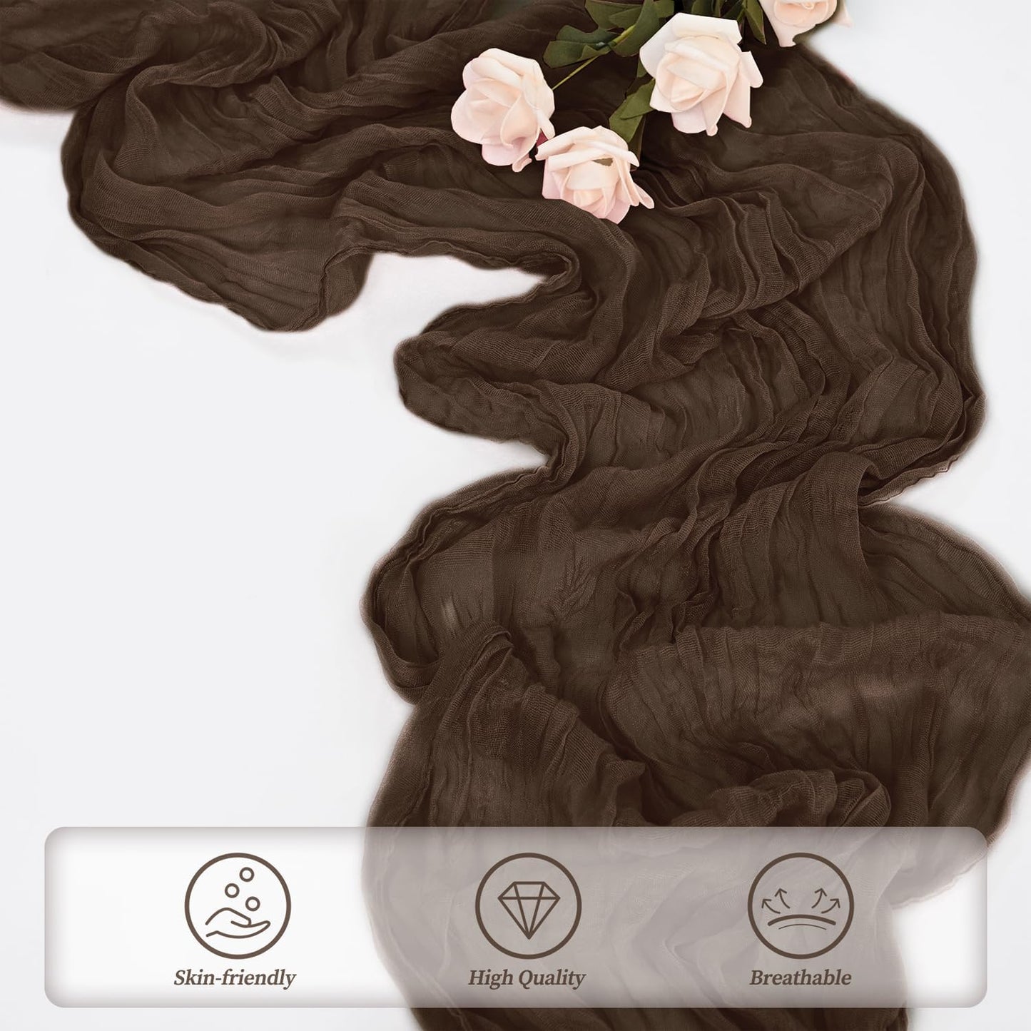 10FT 6 Pack Brown Cheesecloth Table Runner 20 x 120 Inch Long Boho Fabric Rustic Cheese Cloth Table Runner for Wedding Bridal Shower Baby Shower Gauze Sheer Birthday Party Table Decorations