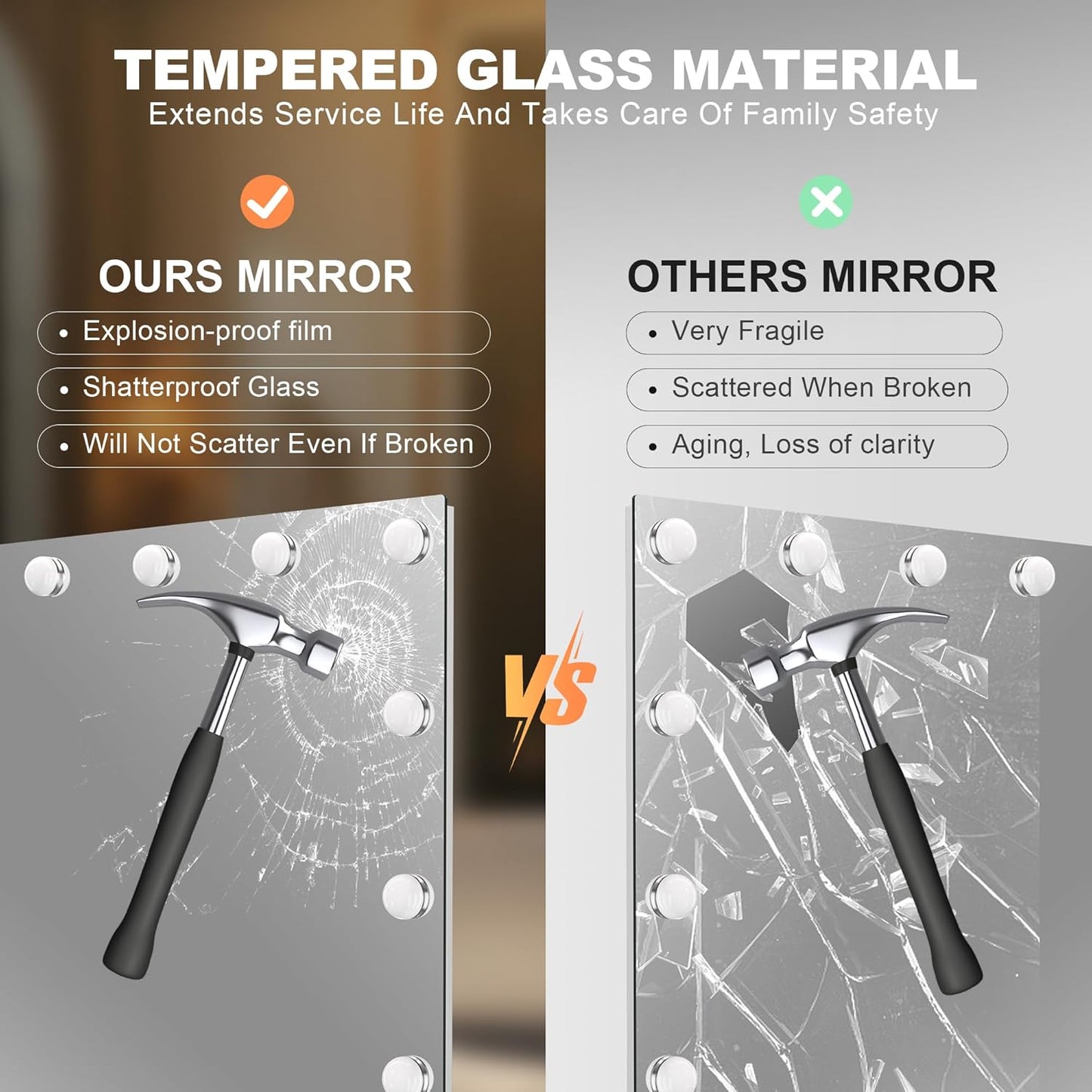 Hasipu LED Bathroom Mirror with Lights, 59" x 30" Hollywood Wall-Mounted Bathroom Mirror with 24 Dimmable Bulbs, 3 Colors Modes, Touch Control, Anti-Fog, Memory Function, Shatter-Proof, ETL Listed