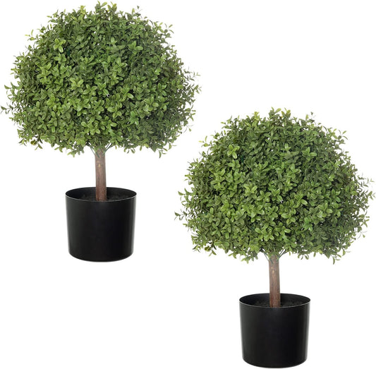 2 Pack 24.5inch Artificial Topiary Ball Plants, Faux Boxwood Ball in Pot, Fake Outdoor Plant for Front Door Decor, Home Decor, Garden, Wedding Decor