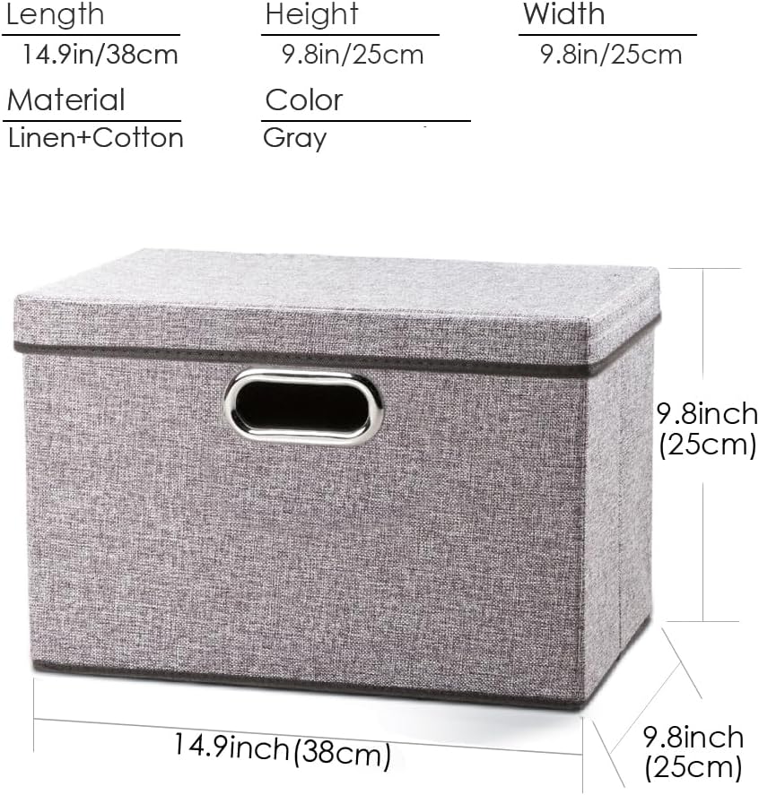 PRANDOM Foldable Storage Boxes with Lids [1-Pack] Linen Fabric Collapsible Storage Bins Organizer Containers Baskets Cube with Cover for Home Bedroom Closet Office Nursery (14.9x9.8x9.8)