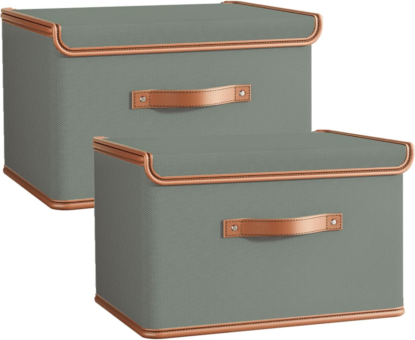 Tuza 2 Pack Storage Bins with Lids, Collapsible Closet Organizer Container, Fabric Organizer Box with Handles, Decorative Storage Boxes with Lids for Organizing Clothes, Blanket, Grey, Medium