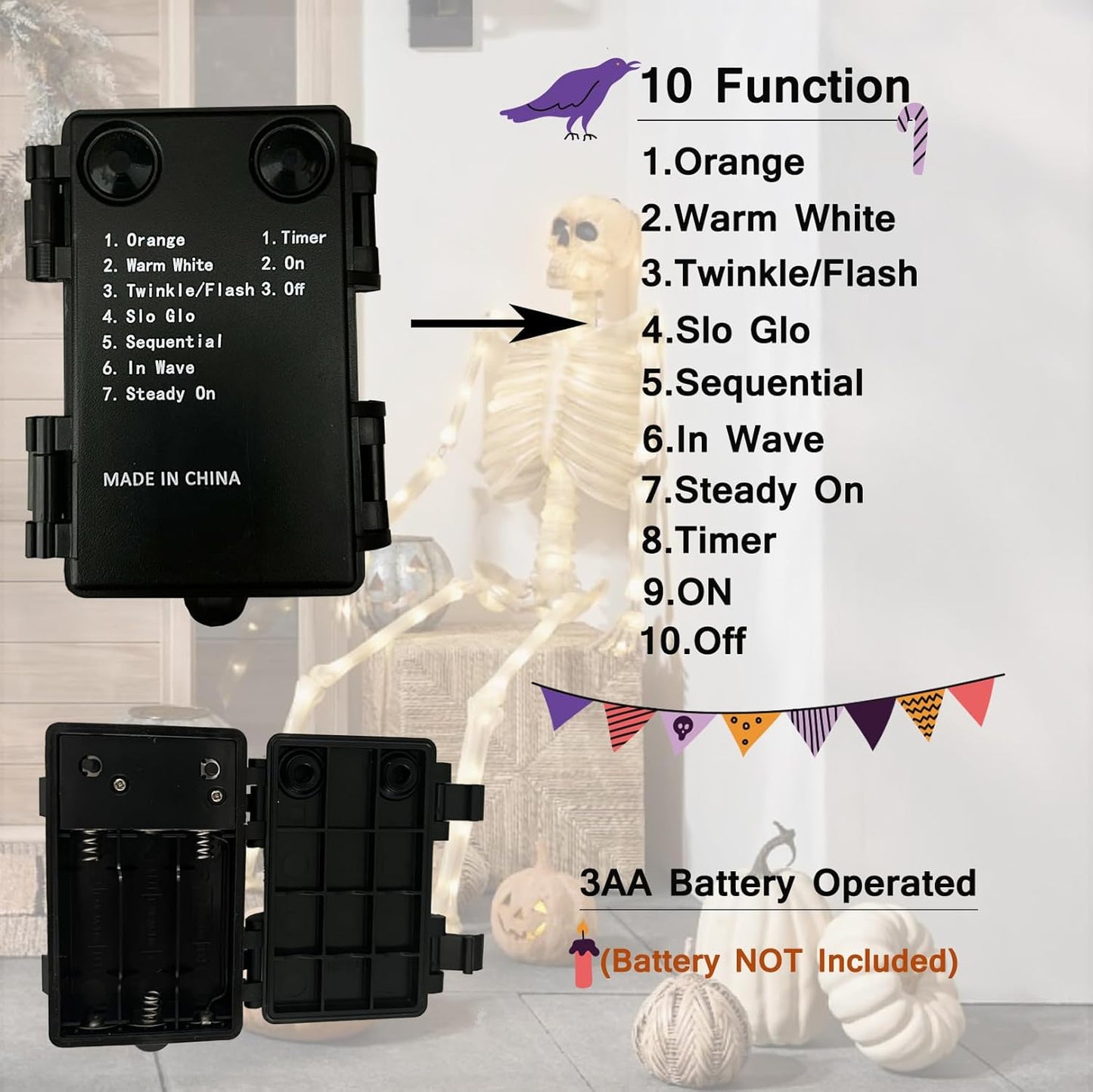 Birchlitland Halloween Black Maple Garland with Lights Timer 48 LED Orange and Warm White Fairy Lights, Battery Operated for Indoor and Outdoor Halloween Party Decoration