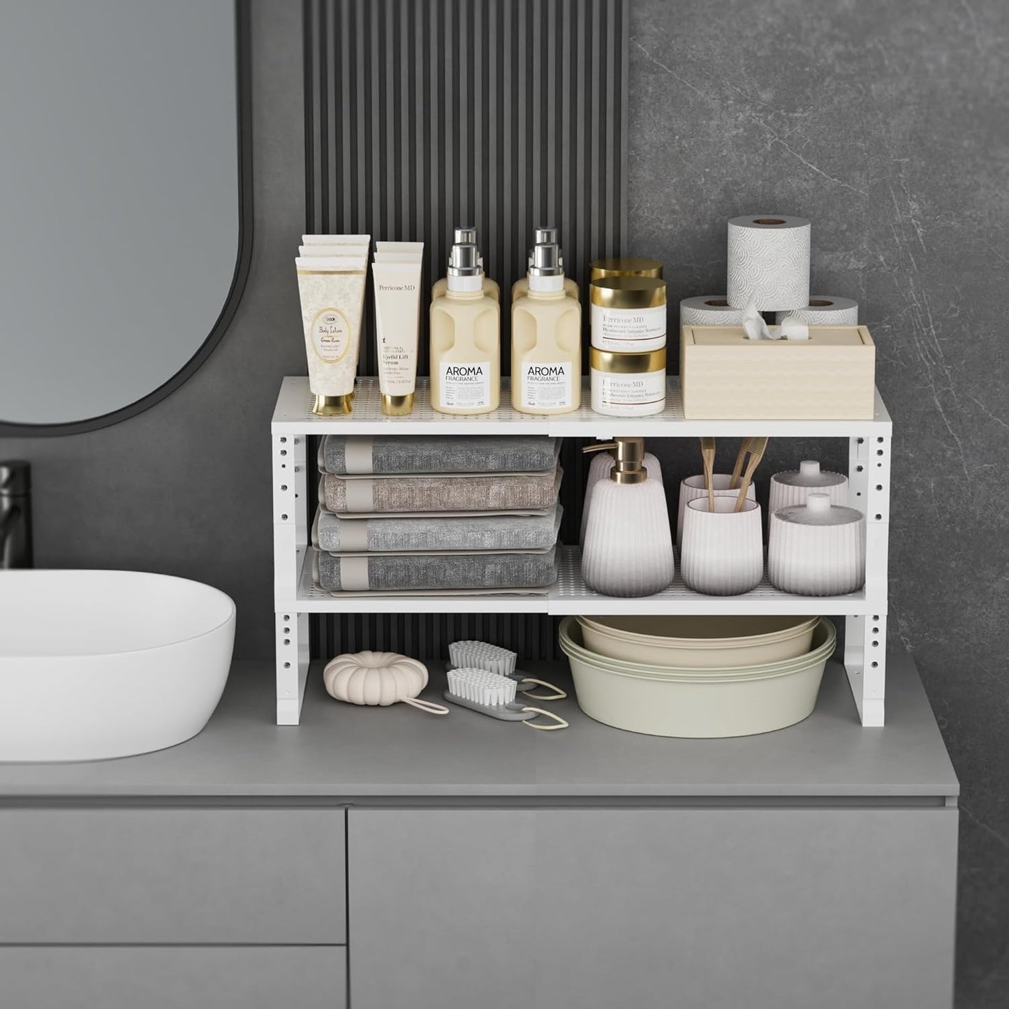 Expandable Spice Rack Kitchen Cabinet Shelf Organizer, Stackable Storage Shelves Racks, Adjustable Counter Shelving for Cabinets, Countertop, Cupboard,Pantry and More(3Packs/White/Large)