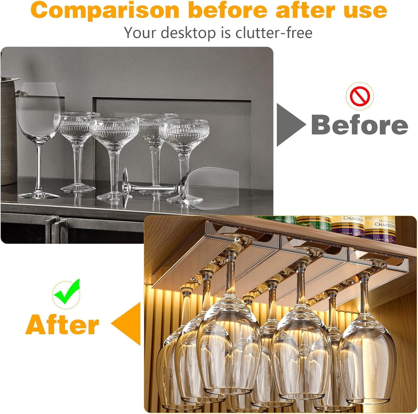 2 Pcs Wine Glass Holder,Stemware Rack Punch-free Hanging Under Cabinet for Bar,Kitchen and Restaurant (Brown)