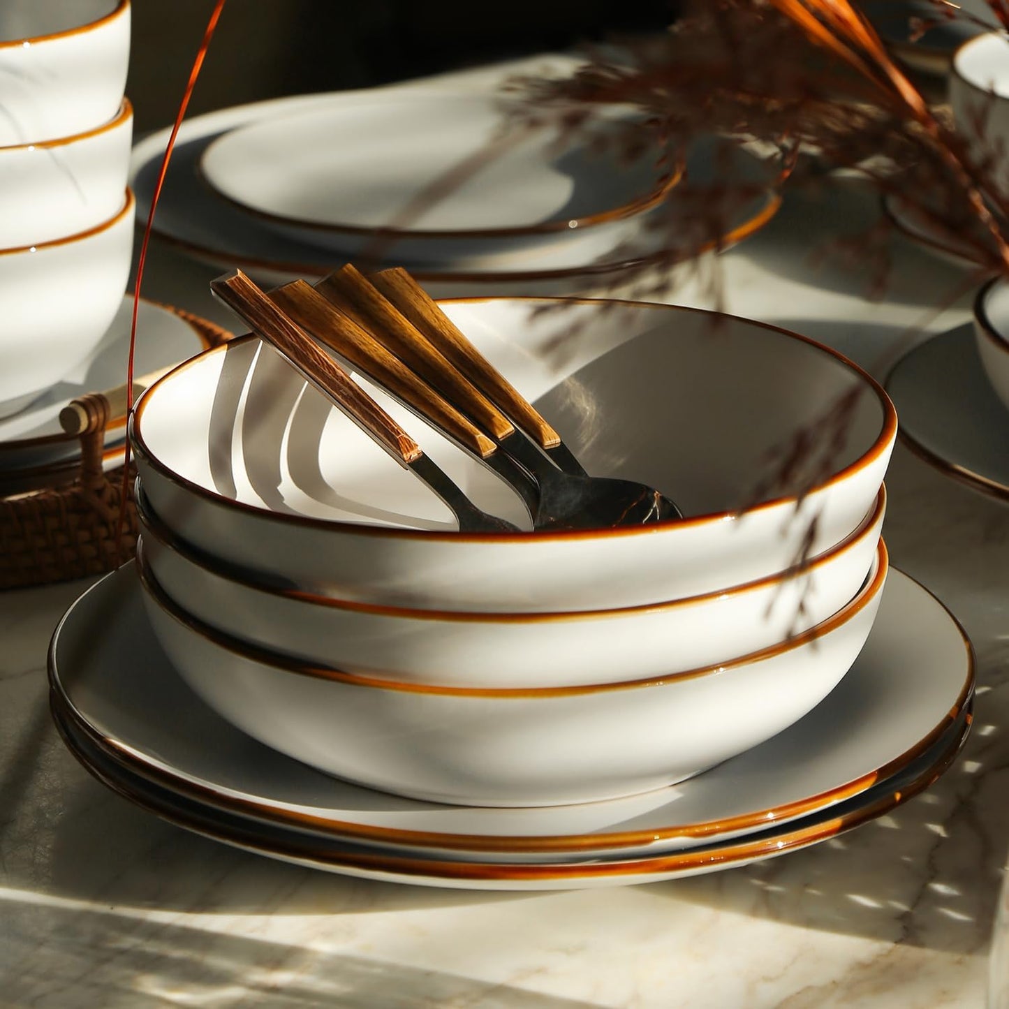 Stone Lain Brasa Modern Stoneware 16 Piece Dinnerware Sets, Plates and bowls Sets, Dish Set for 4, White