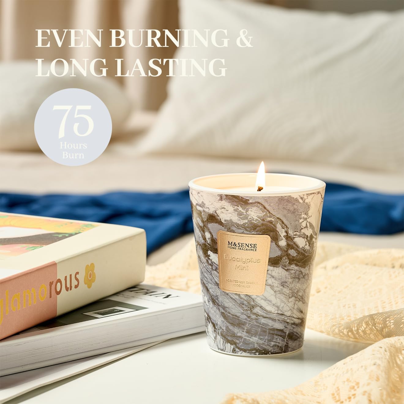 M&SENSE EucalyptusMint Scented Candles for Home, Lead-Free Wick Highly Scented Jar Candles, 14.1 Oz 80 Hours Lasting Burning Candles Gifts for Women, Relaxing Aromatherapy Candle for Stress Relief