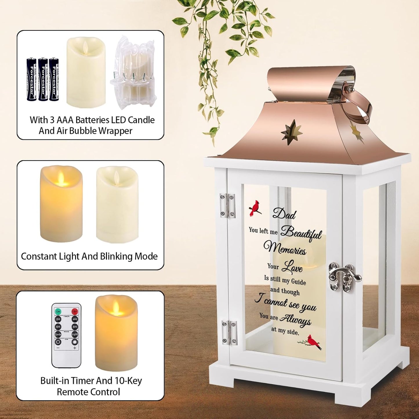 Memorial Lantern, Sympathy Gifts for Loss of Mom/Loved One, Bereavement Gifts, in Memory of Loved One Lantern,Celebration of Life, Memorial Gifts, Funeral Lantern,Dad You Left me Beautiful Memories