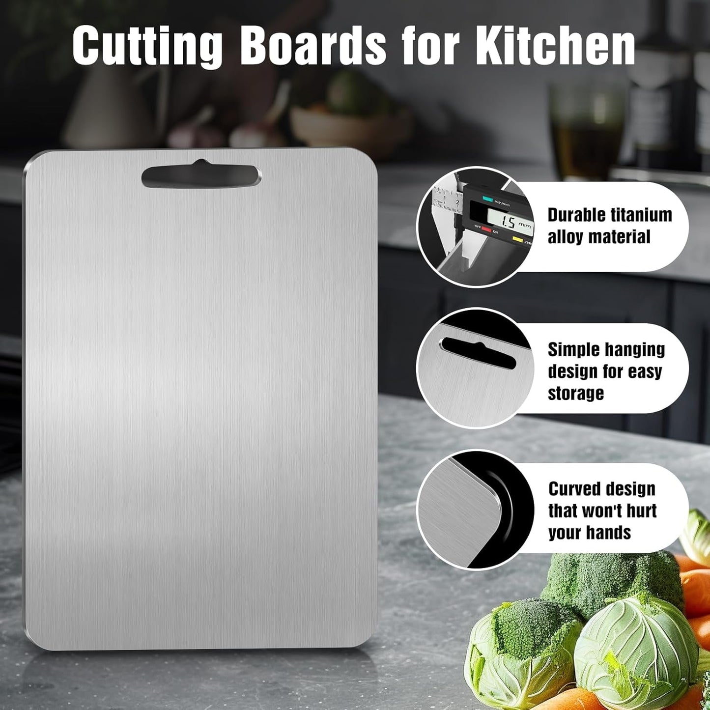 Titanium Cutting Board for Kitchen - 100% Pure Titanium Cutting Boards Non Toxic - 2025 New Upgrade Double Sided Metal Chopping Boards for Meat, Vegetables, Fruits, Dishwasher Safe (18 x 12 In)