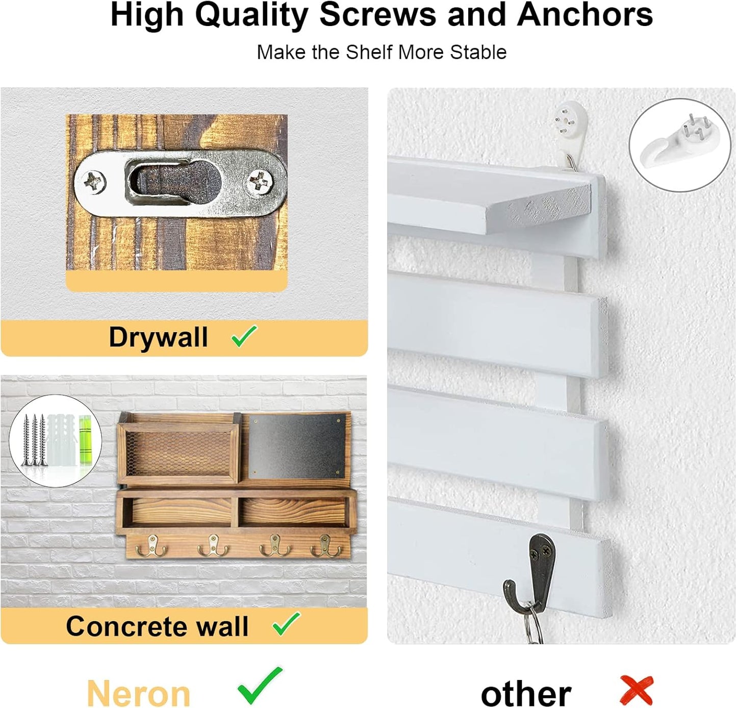 Key Holder for Wall, Mail Organizer Wall Mount with Key Hooks and Wallet Holder, Sunglasses Storage and Dog Leash Hanger, Decorative with 4 Double Hooks and Chalkboard